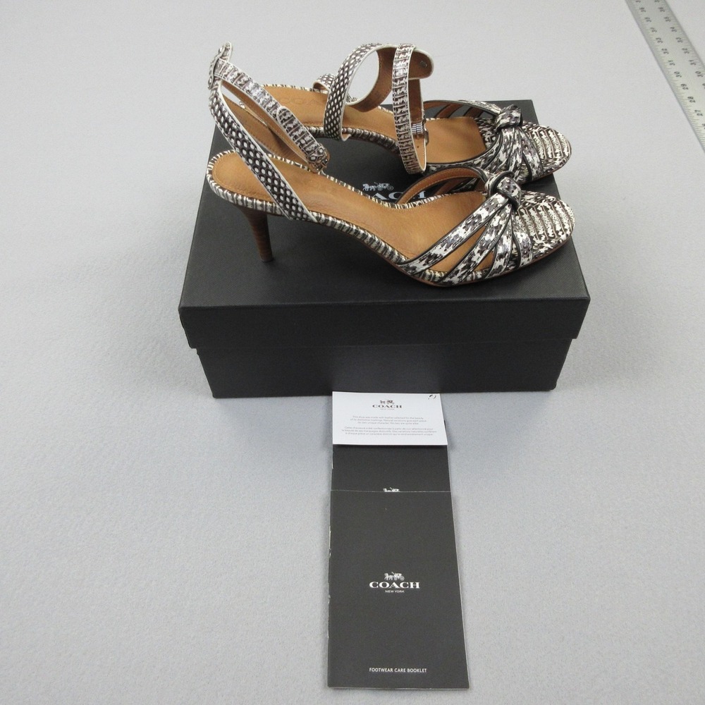 Coach Meg Land Shoes‎ Womens Size 8 Black White Snake Slingback Sandals Heel